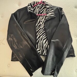 Dollhouse Black faux Leather Jacket with Zebra Lining